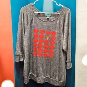 South Main Gray Top with Red Heart Design